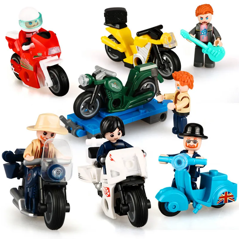 

398pcs SLuban Building Blocks 6 Motorcycle Minifigures Rider Alliance 0717 Boys Assembled and Assembled Toys Gifts