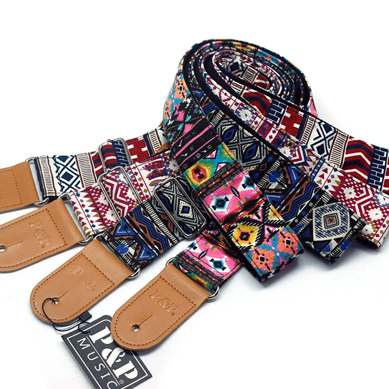 

Guitar Straps Adjustable Comfortable Guitar Belt Woven Cotton with Leather Ends Electric Acoustic Folk Guitar Musical Accessory