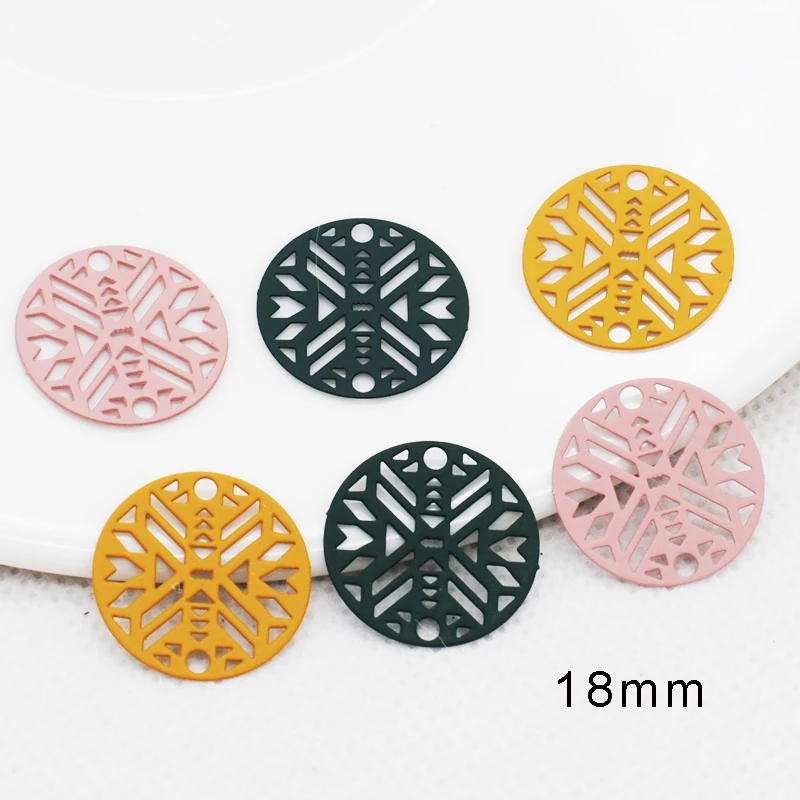 

50PCS DIY Homemade Earrings Material Connectors Rubber Paint Geometric Circle Charms Filigree Stamping Pendant 18mm