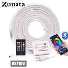 Гибкая неоновая светильник ная лента 5050 RGB, вывеска, ночное освещение, музыка, лампа с управлением Bluetooth, Светодиодная лента 110 В-130 В, 1 м-100 м