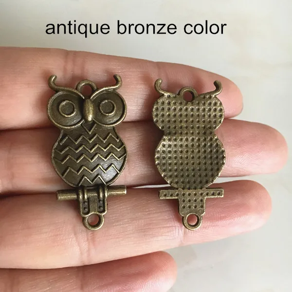 antique bronze color 60 шт Сова амулеты соединитель для браслета или ожерелья, 17*33 мм античная бронза/Серебряный тон, DIY ювелирные изделия поставки - Цвет: antique bronze color