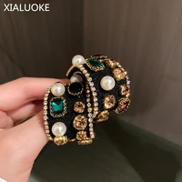 xialuoke vintage colorful crystal pearl stud earrings geometric white black hyperbole earrings for women wedding party jewelry