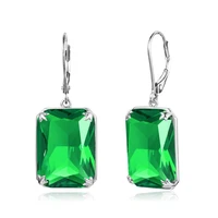 real 925 sterling silver emerald earrings for women big gemstone earrings fine jewellery rectangle trendy silver 925 jewelry