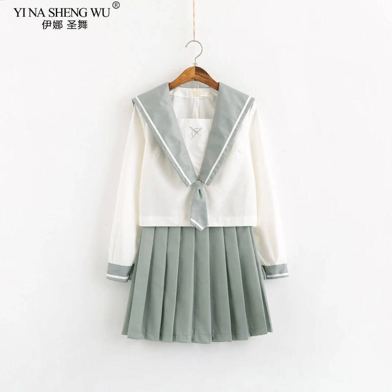 Японская школьная форма JK Топ с длинным рукавом плиссированная юбка аниме