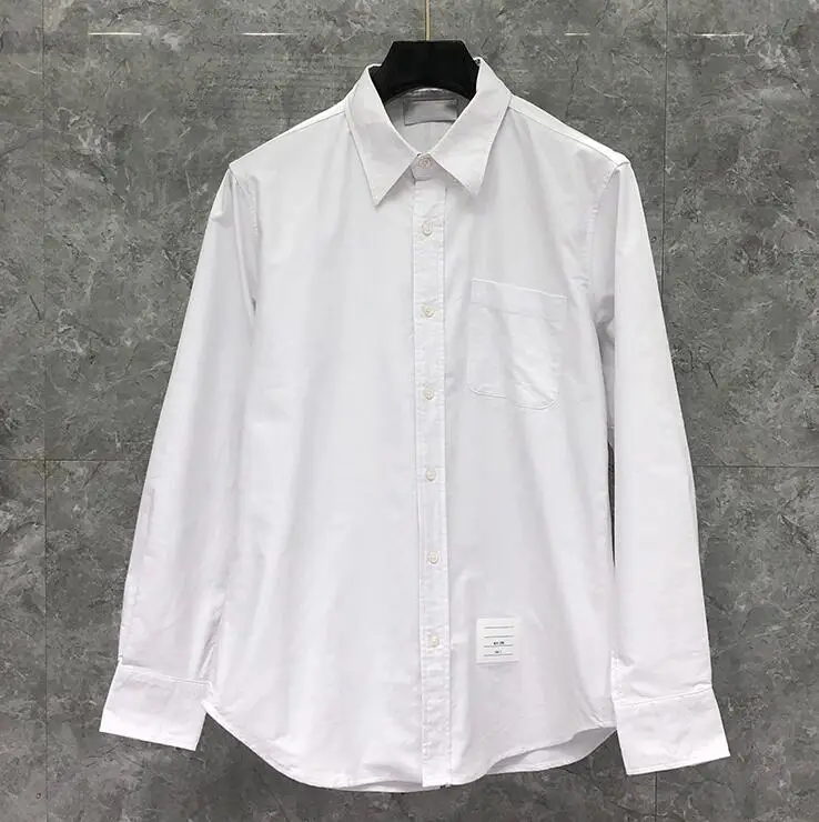 

Fashion TB 2021 THOM Brand Shirts Men Long Sleeve Casual Shirt Turn Down Collar Oxford Back Stripes White Men's Clothing