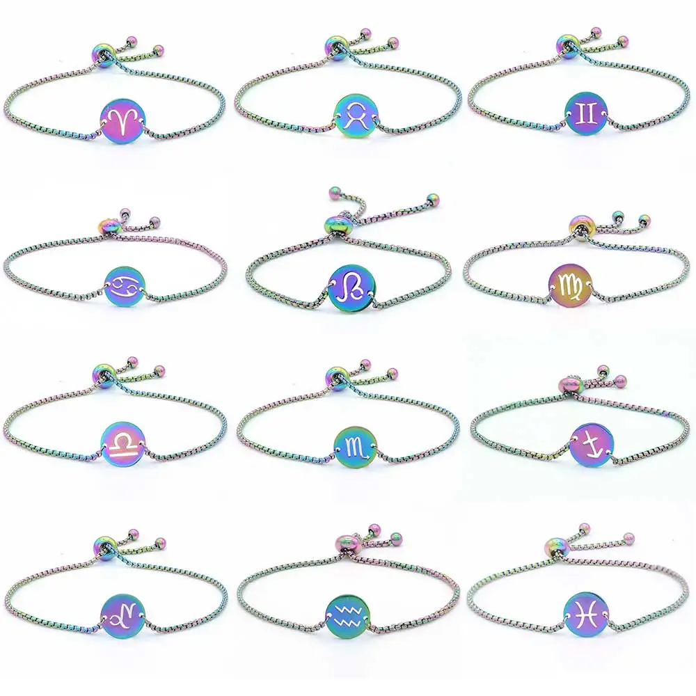 100% нержавеющая сталь Радуга Красочные Звезды зодиака Шарм Браслеты для женщин