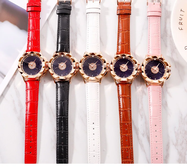 Sanda новые женские часы с ремешком модные трендовые кожа звездная звезда вращение