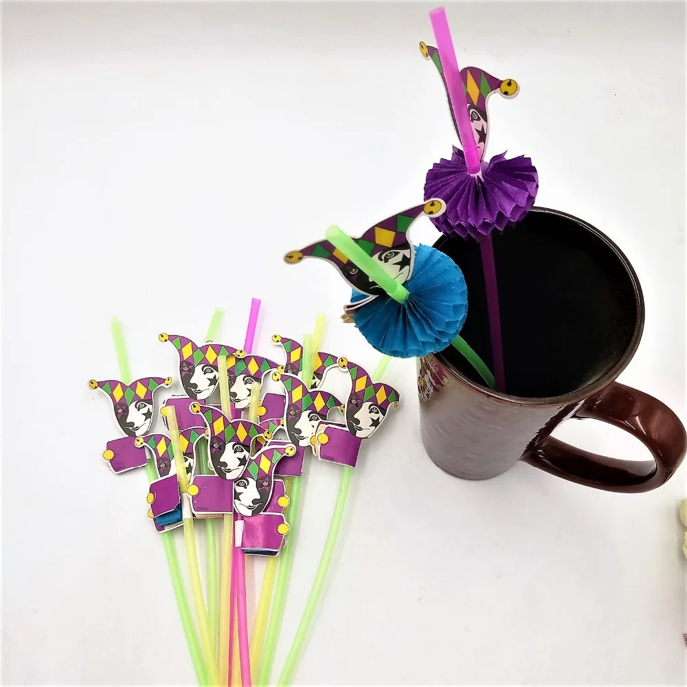 50 шт. Симпатичные 3D клоун соломы гибкие пластиковые соломинки для питья на день