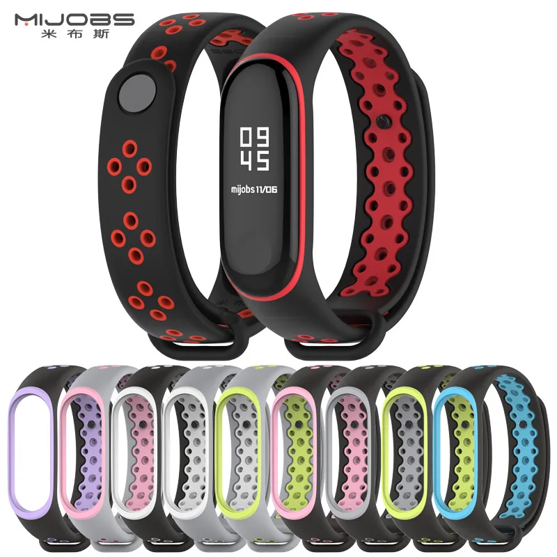 Ремешок Mijobs для Mi Band 3 band4 спортивный силиконовый двухцветный ремешок на запястье