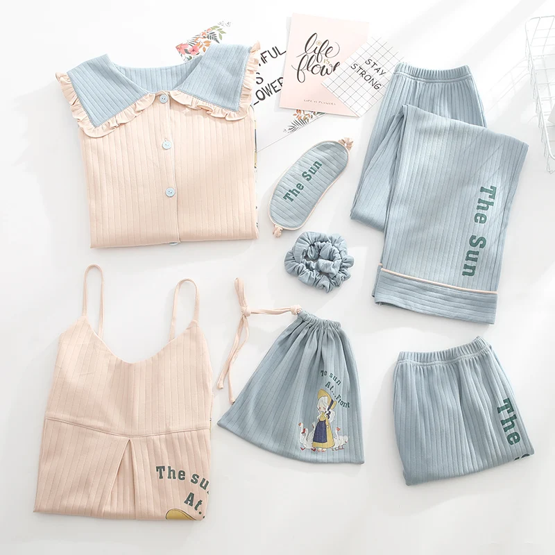 

JRMISSLI 100% Cotton Long Sleeve Pijama Sleepwear Casual Style Pajama Set Pj Set Turn Down Collar Woman Clothes Pyjama femme