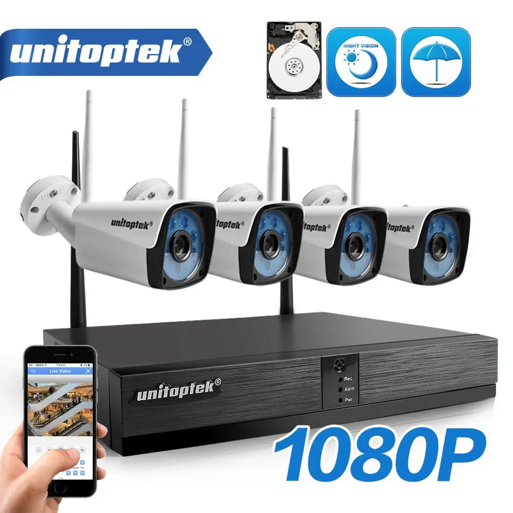 H.265 1080P 2MP 4Ch Беспроводной CCTV Камера Системы набор для отдыха на открытом воздухе