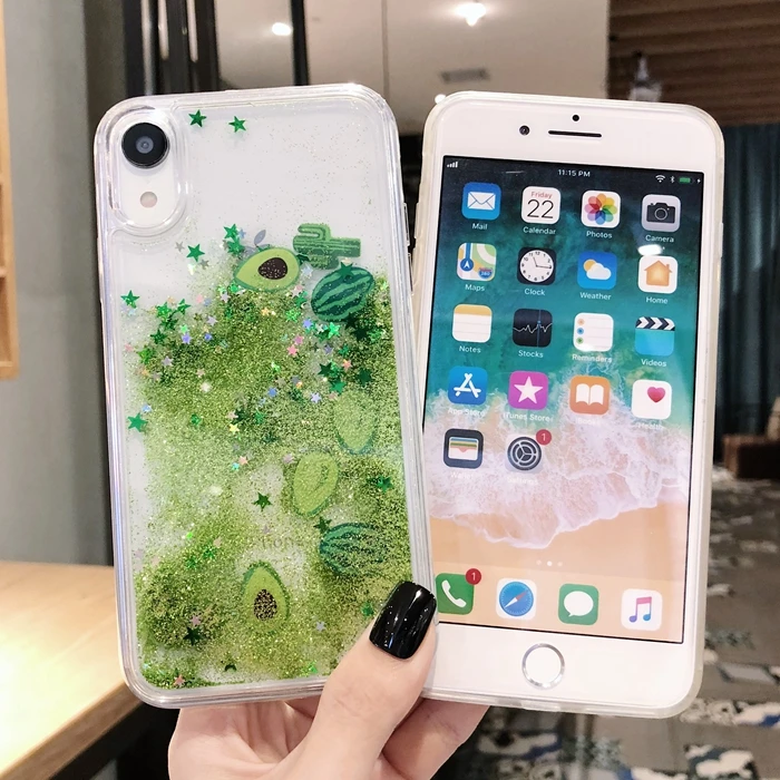 Динамичный жидкий песок фрукты Capinha для iPhone X 10 8 Plus 7 Жесткий пластиковый Чехол 6 6s