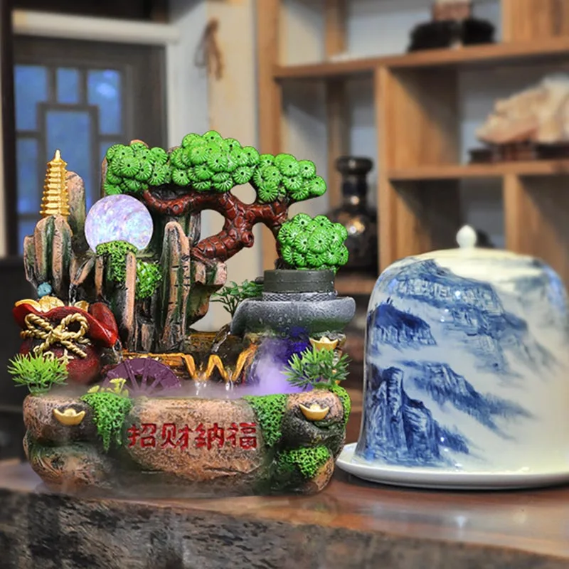220V Feng Shui скала фонтан комнатная столешница водопад фонтаны рабочем столе Lucky