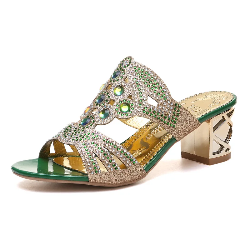 

Women Sandals Summer Fashion Peep Toe Casual Slippers Thick Heel Women Shoes Slip On Big Size 35-41