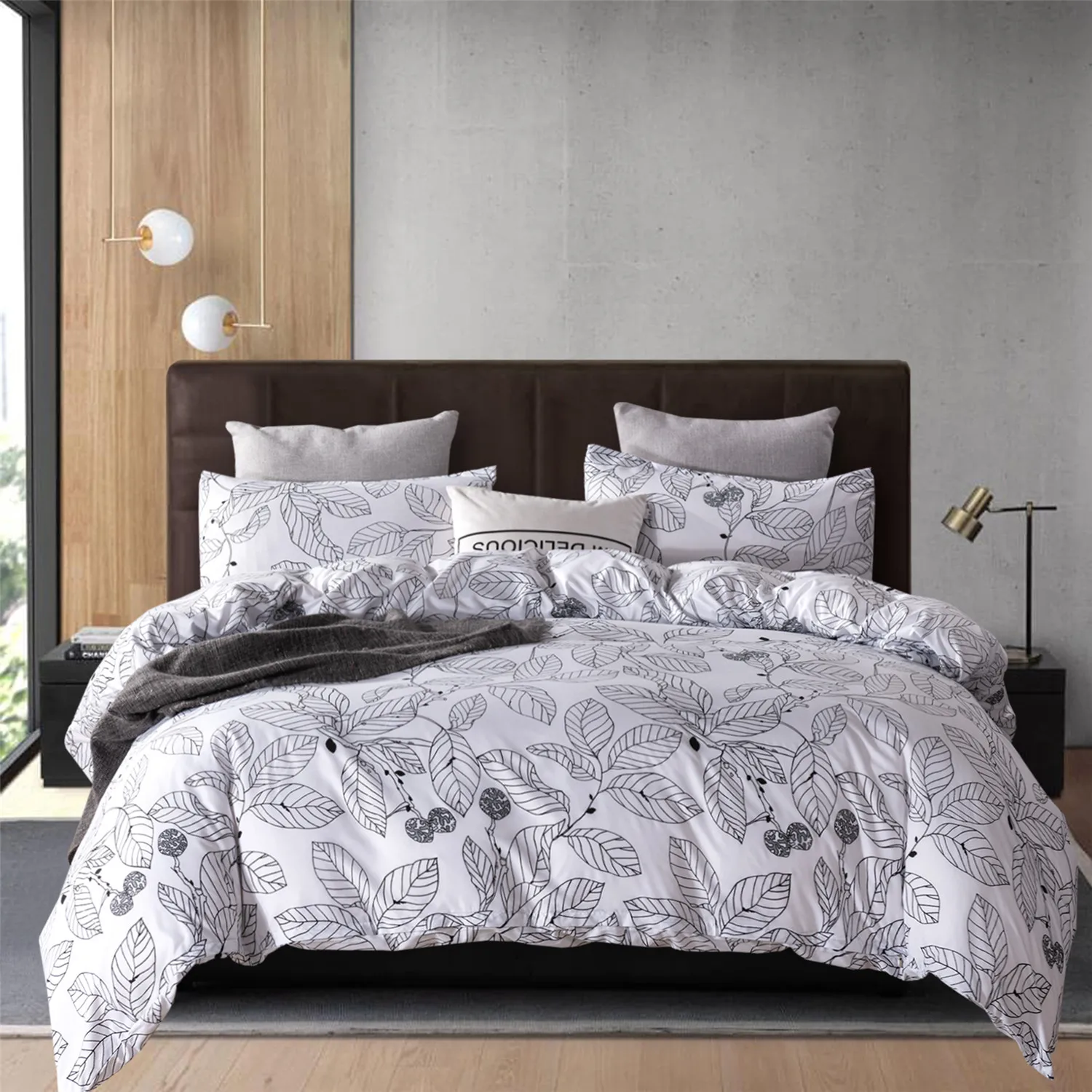 

Line Leaf White Luxury Simple Elegant Comforter Bedding Set Fashion King Queen Twin Size Bed Linen Duvet Cover Sets Pillowcase