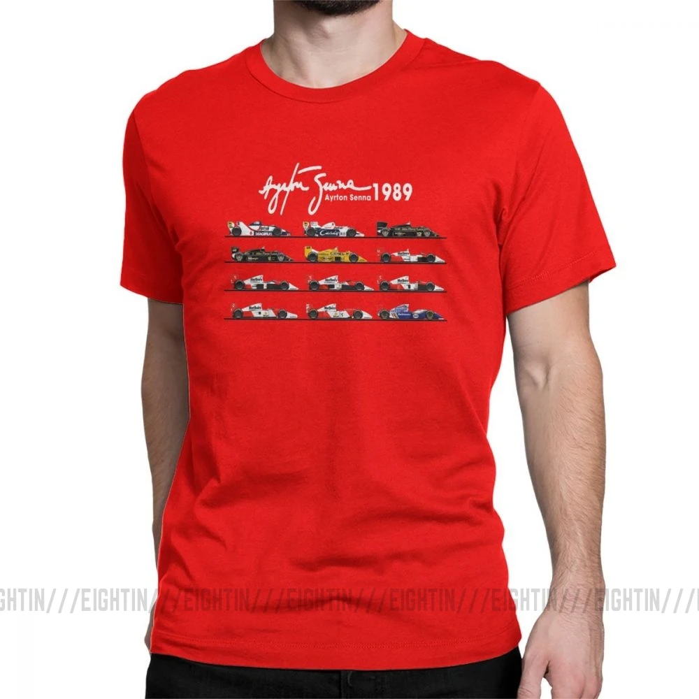 Мужская футболка с надписью «All The Cars Ayton Senna», «Formula 1», «Racing Car F1», топы с короткими рукавами и круглым вырезом, футболка из чистого хлопка, летние футболки - Цвет: Красный