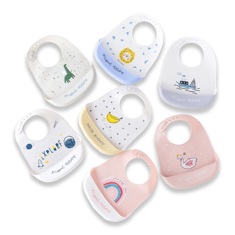 

New Waterproof Baby Bibs Cute Cartoon Newborns Feeding Scarf Soft Silicone Toddler Food Apron Saliva Towel Kids Tableware Stuff
