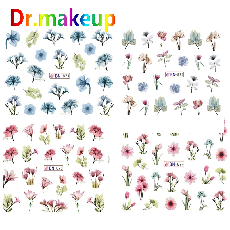 Dr.makeup 12pcs 3D Summer Water Transfer Nail Stickers DIY Flamingo Flower Pink Adhesive Sliders Manicure Art Decals | Красота и