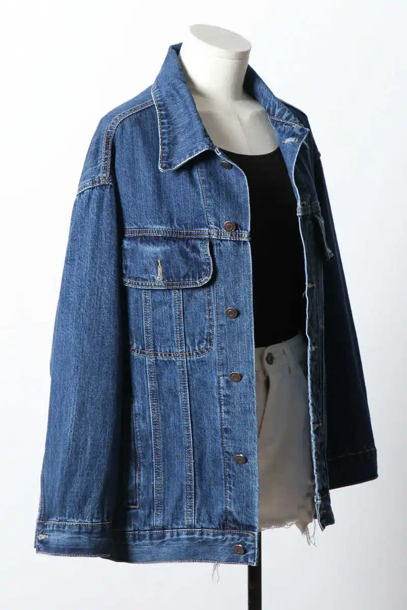 

IEQJ 2021 new spring and summer fashion women clothes turn-down collar full sleeves single breasted blue denim jacket WP55205