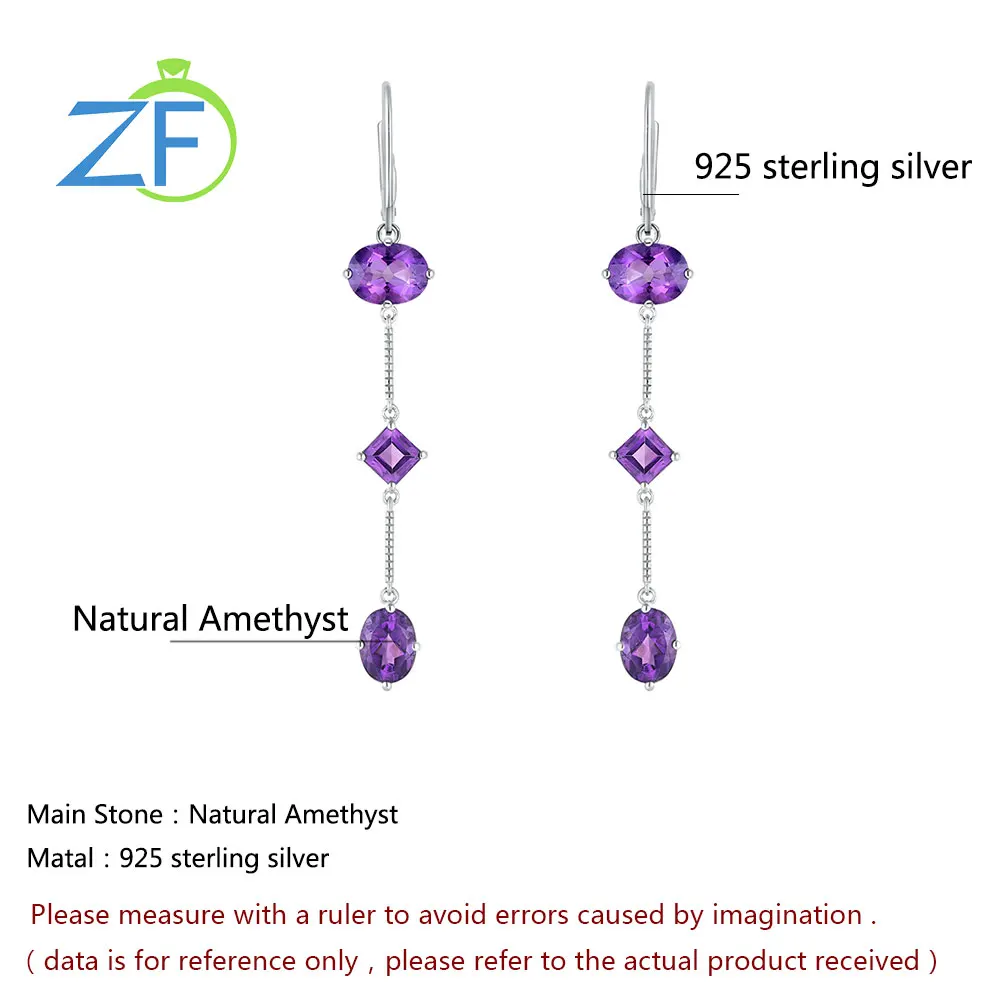 

GZ ZONGFA Custom Luxury natural Amethyst gemstone women fashion 925 sterling silver earrings jewelry
