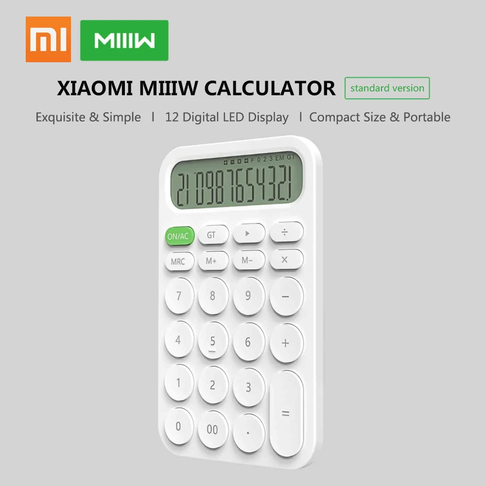 Горячая Xiaomi Mijia MIIIW 12 цифровой электронный калькулятор простой светодиодный дисплей инструмент для подсчета для офисных рабочих студенческих канцелярских принадлежностей