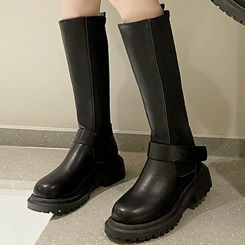 

Женские нескользящие водонепроницаемые сапоги до колена, зимние сапоги из искусственной кожи на молнии, высокие сапоги на массивной платфо...