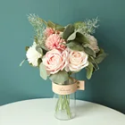 Искусственные цветы, роза, эвкалипт, гибрид букет шелковых цветок, для украшения дома, Свадебный декор, искусственный цветок