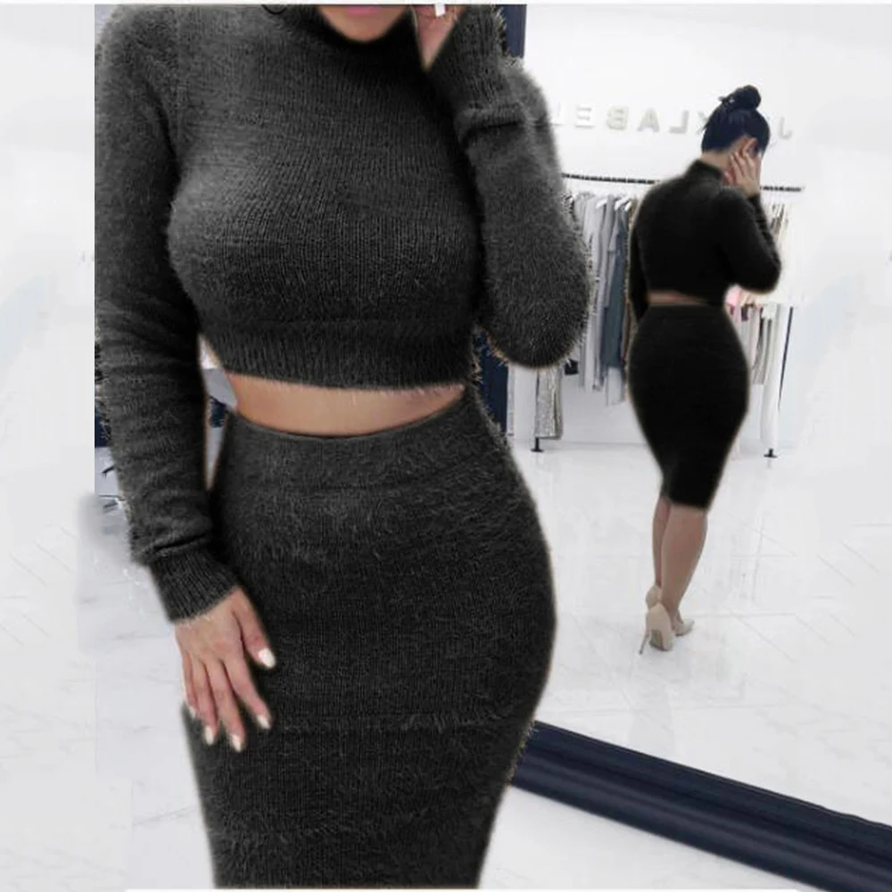 Женский комплект из 2 предметов трикотажный Однотонный пуловер с длинным рукавом