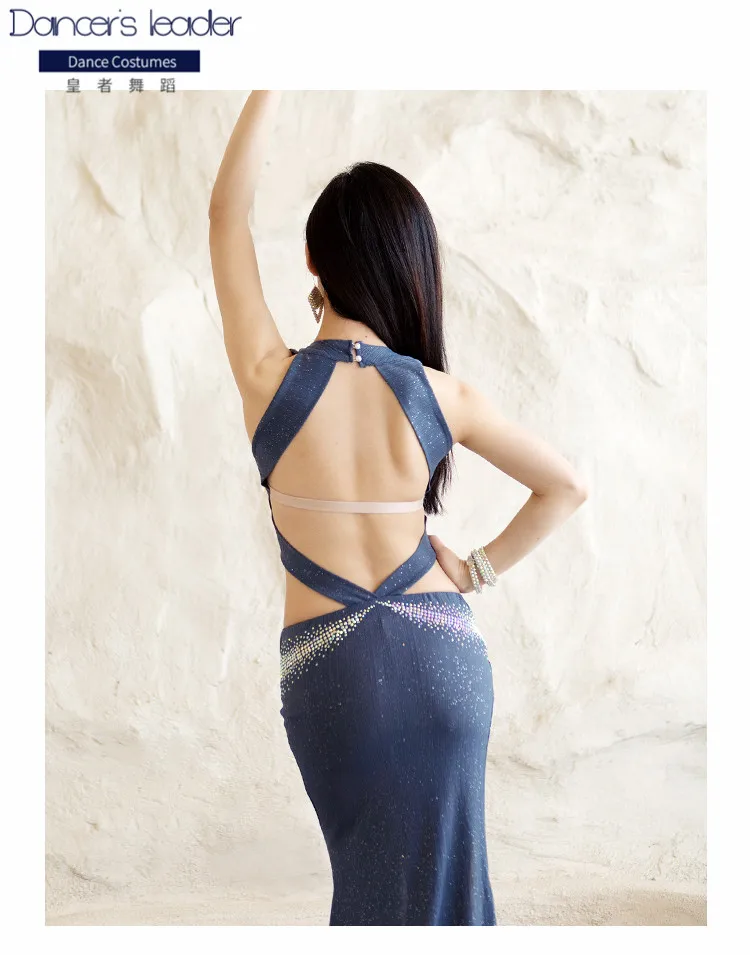 

2020 new summer belly dance costume sexy suit oriental dance dance clothes beginner practice clothes blue