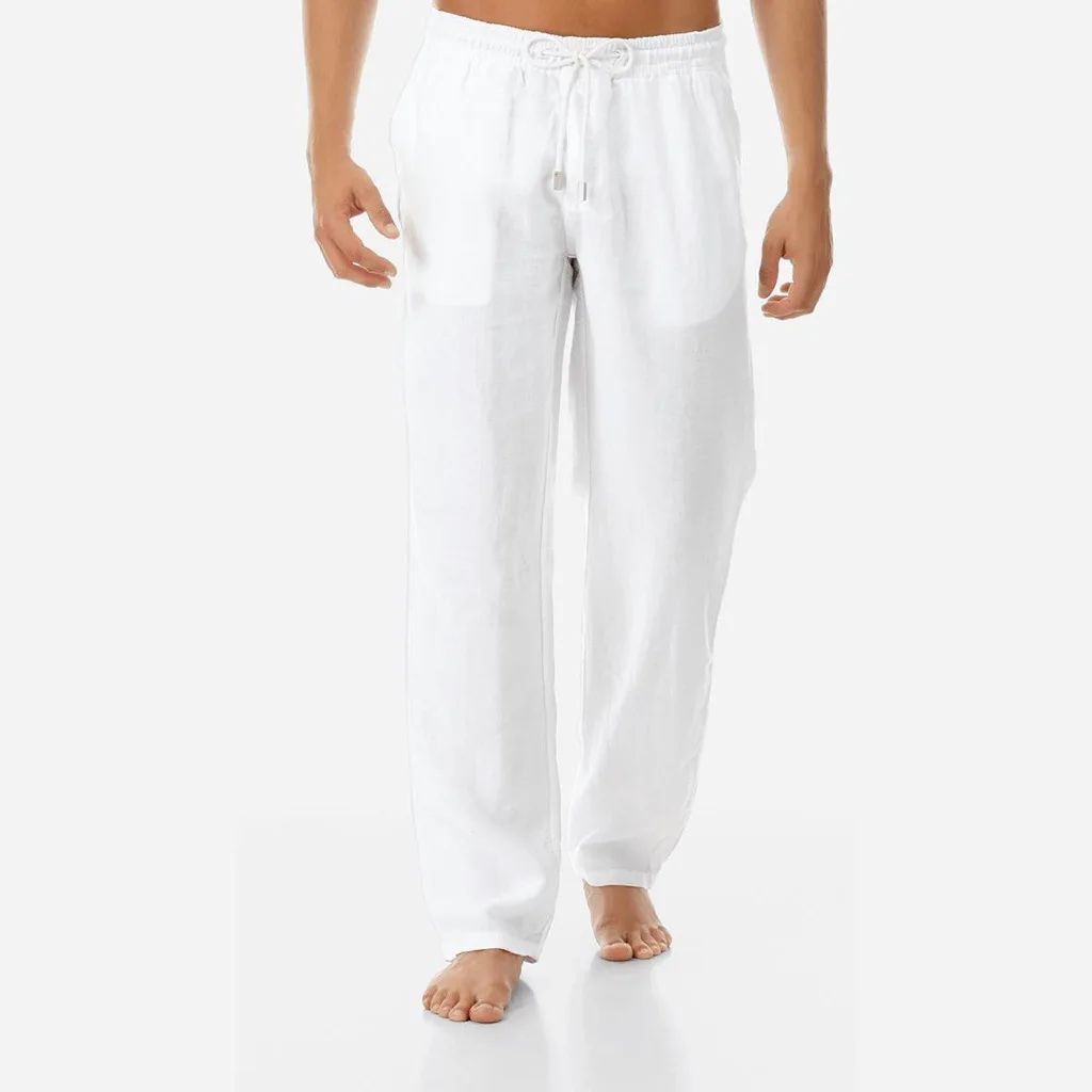 

Men's Fashion Solid Color Breathable Loose Fit Drawstring Trousers Long Pants Vintage Long Pants Bodybuilding Trouser 2021 Hot