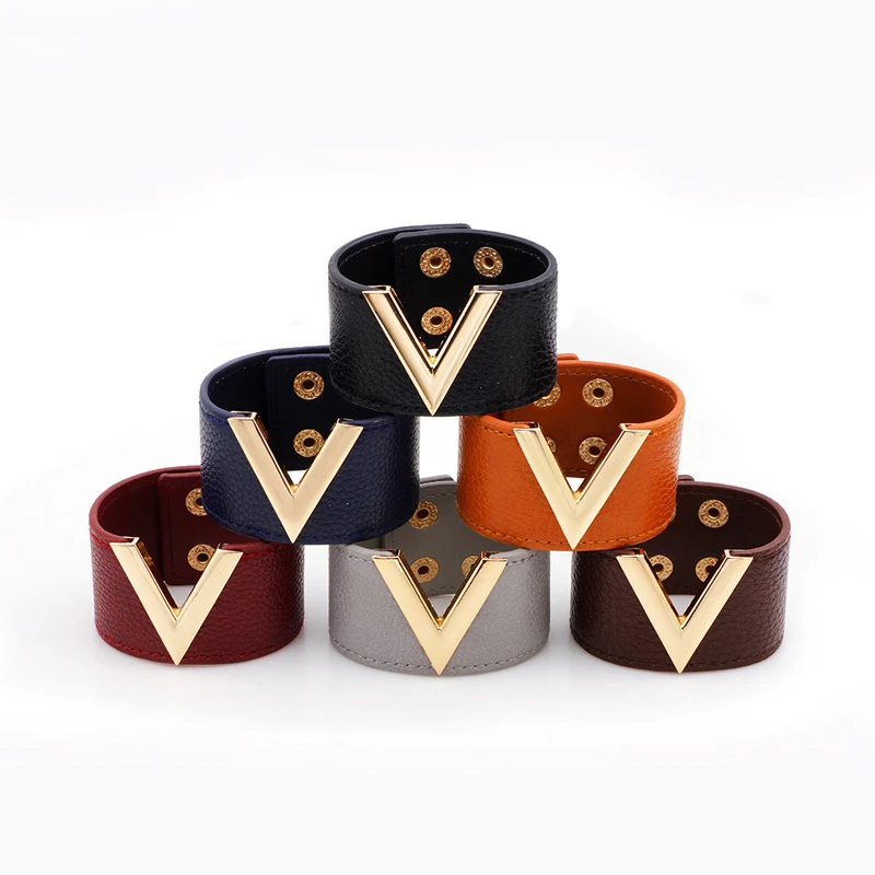 Женские кожаные браслеты Welback в стиле панк с буквенным принтом и v образным