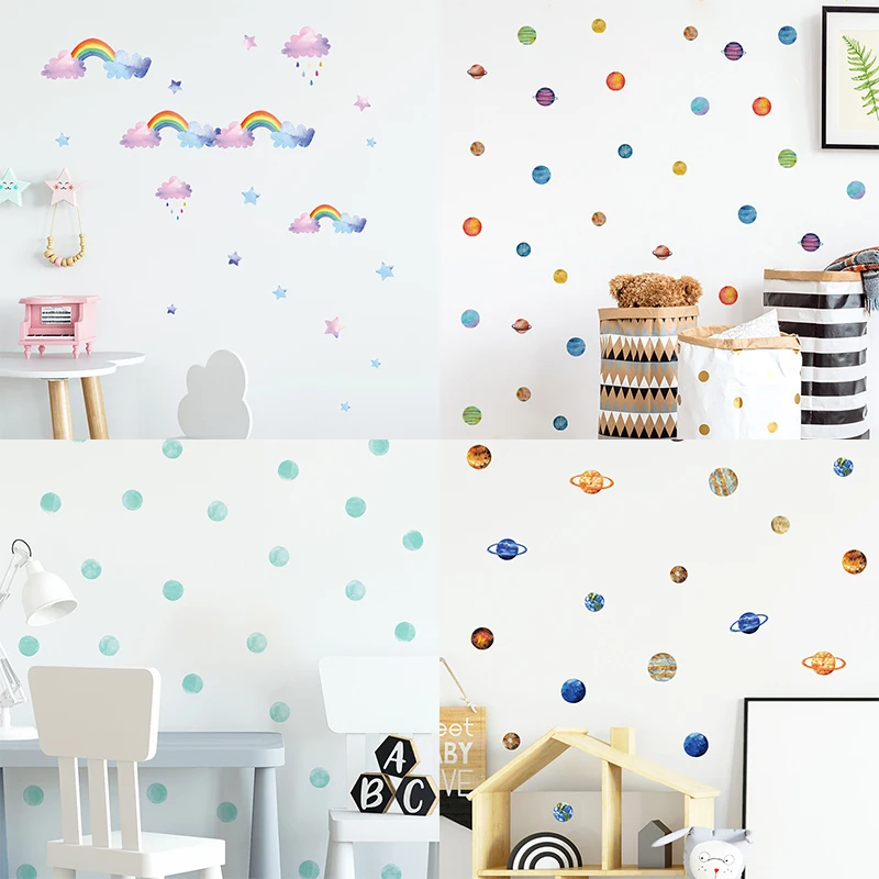Eco-friendly Creative DIY Rainbow Cloud Planet Wall stickers for Kids room Kindergarten Baby Girl's Decals | Дом и сад