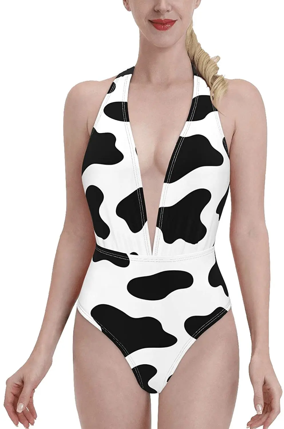 

Women's Swimwear Sexy Deep V Neck Swimsuit Halter High Waist Bikini