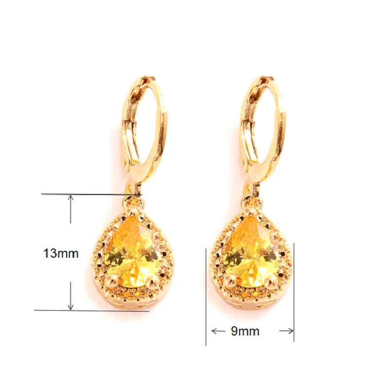 

Female Luxury Crystal Droplets Stud Earrings Vintage Gold Color Wedding Jewelry Multicolor Zircon Stone Earrings For Women