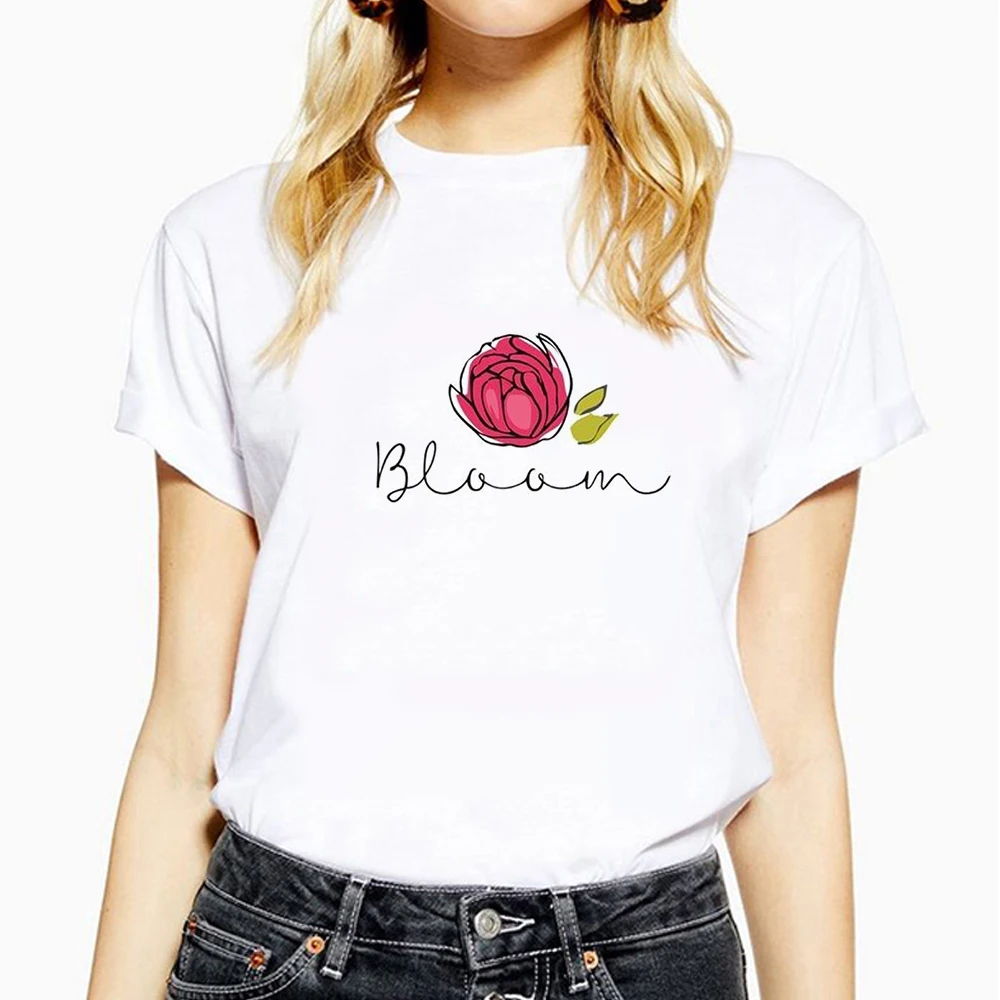 

Женская футболка с принтом в виде букв розы, футболка в стиле Харадзюку, женская новая летняя модная повседневная футболка с коротким рукавом и круглым вырезом, Топ
