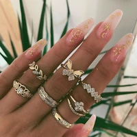 7pcs vintage boho crystal butterfly rings set for women zircon leaves flower geometric knuckle finger ring wedding party jewelry