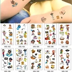 10 видов детских мультяшных пиратских татуировок, временные наклейки на тело, викинги, пиратские одноразовые татуировки на Хэллоуин, временные татуировки