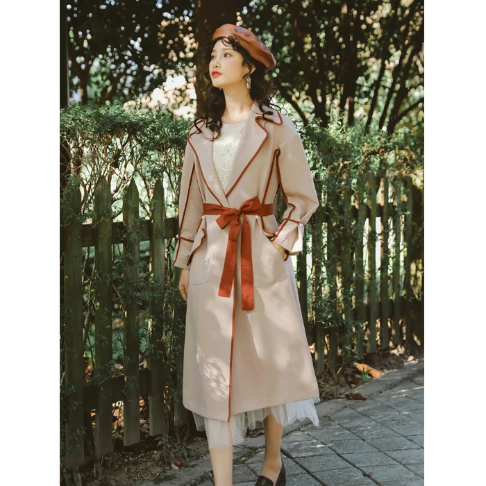 

Retro Literary And Art Windswear Female Long Style Autumn 2019 New Knee Watmore British Style Coat