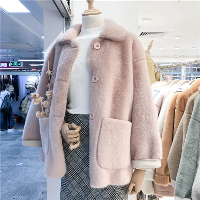

Зимнее женское высококачественное пальто из искусственного меха норки, роскошное меховое пальто, однобортное пальто, толстое теплое шикар...