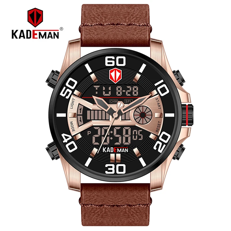 K6171-RGB-RG-T Спортивные мужские часы K6171, высокое качество, двойной механизм, светодиодный, спортивные часы, Роскошные, 3ATM, повседневные, кожаные, наручные часы, Relogio - Цвет: K6171-RGB-RG-T