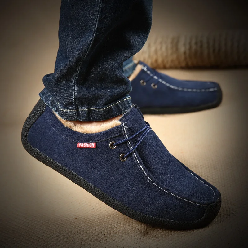

Fashion Warm Fur Snow Shoes Men Suede Leather Winter Boots Non-slip Mens Shoes Designer Shoes Men Luxury Flats Plus Size 39-50
