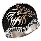 Мужское кольцо в стиле панкхип-хоп с черным кристаллом и головой волка