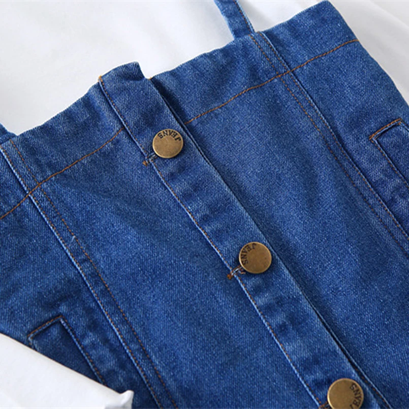 Мягкая дышащая белая кружевная рубашка для девочек + джинсовая юбка с ремешком