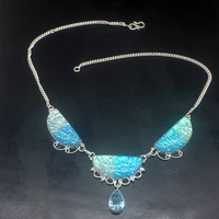 gemstonefactory jewelry big promotion unique 925 silver dichroic glass blue topaz gifts women chain necklace 42cm 202101544
