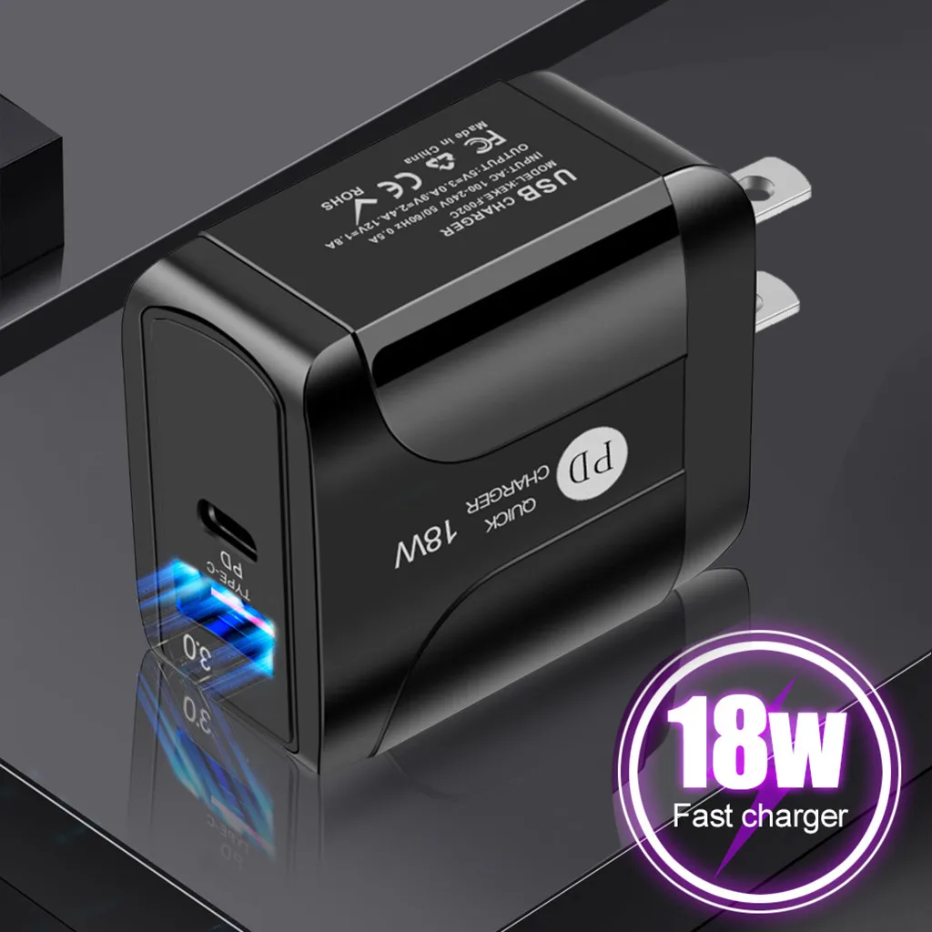Быстрое зарядное устройство QC 3 0 18 Вт USB разъем PD два порта питания для