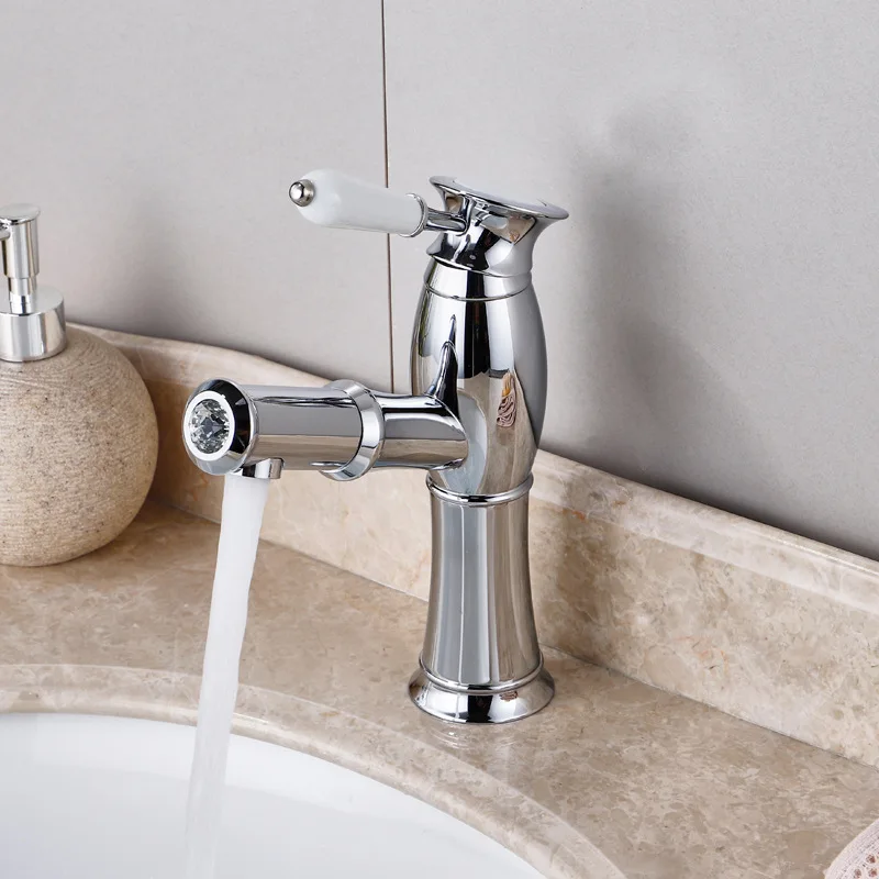 Torneiras Banheiro Pull Out Antique Basin Faucet Bathroom Sink Mixer Brass Tap Hot Cold Water Stream Deck Mounted Rose Gold Taps |
