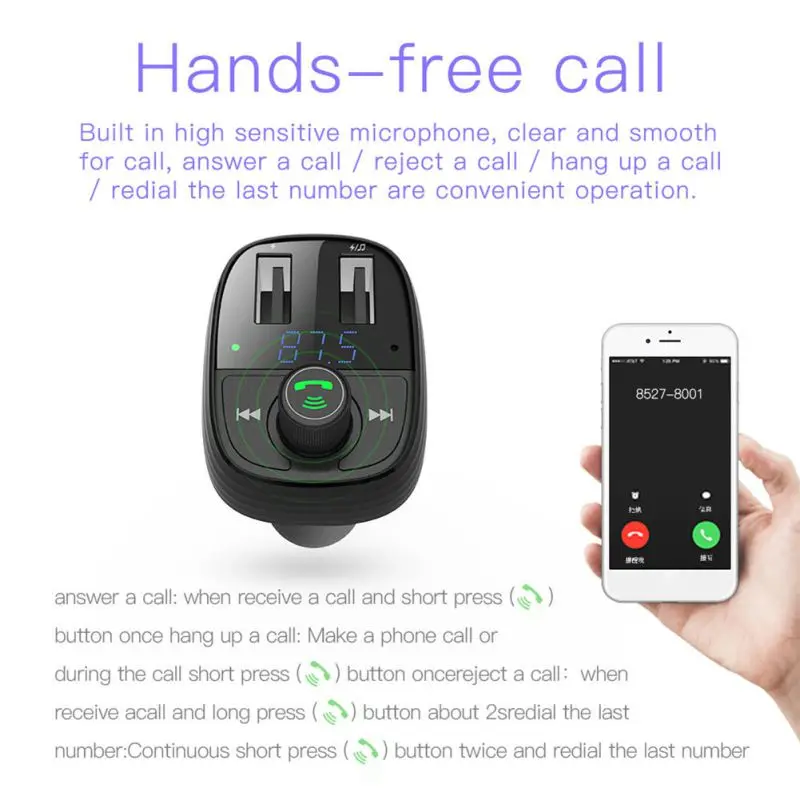 New Dual USB Charger Car Bluetooth Fm Transmitter MP3 Player Kit TF Card Quick Charge Adapter Handsfree Calling | Компьютеры и офис