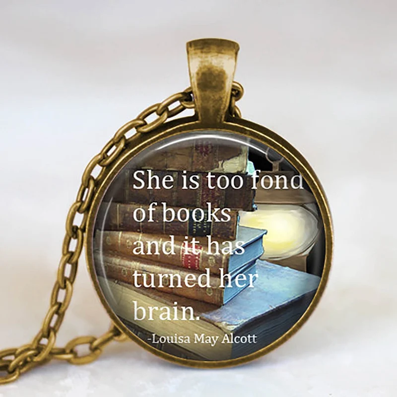 New Fashion Necklace Glass Dome Vintage Library and Books Pendants Necklace For Students Teachers And Librarians Necklace