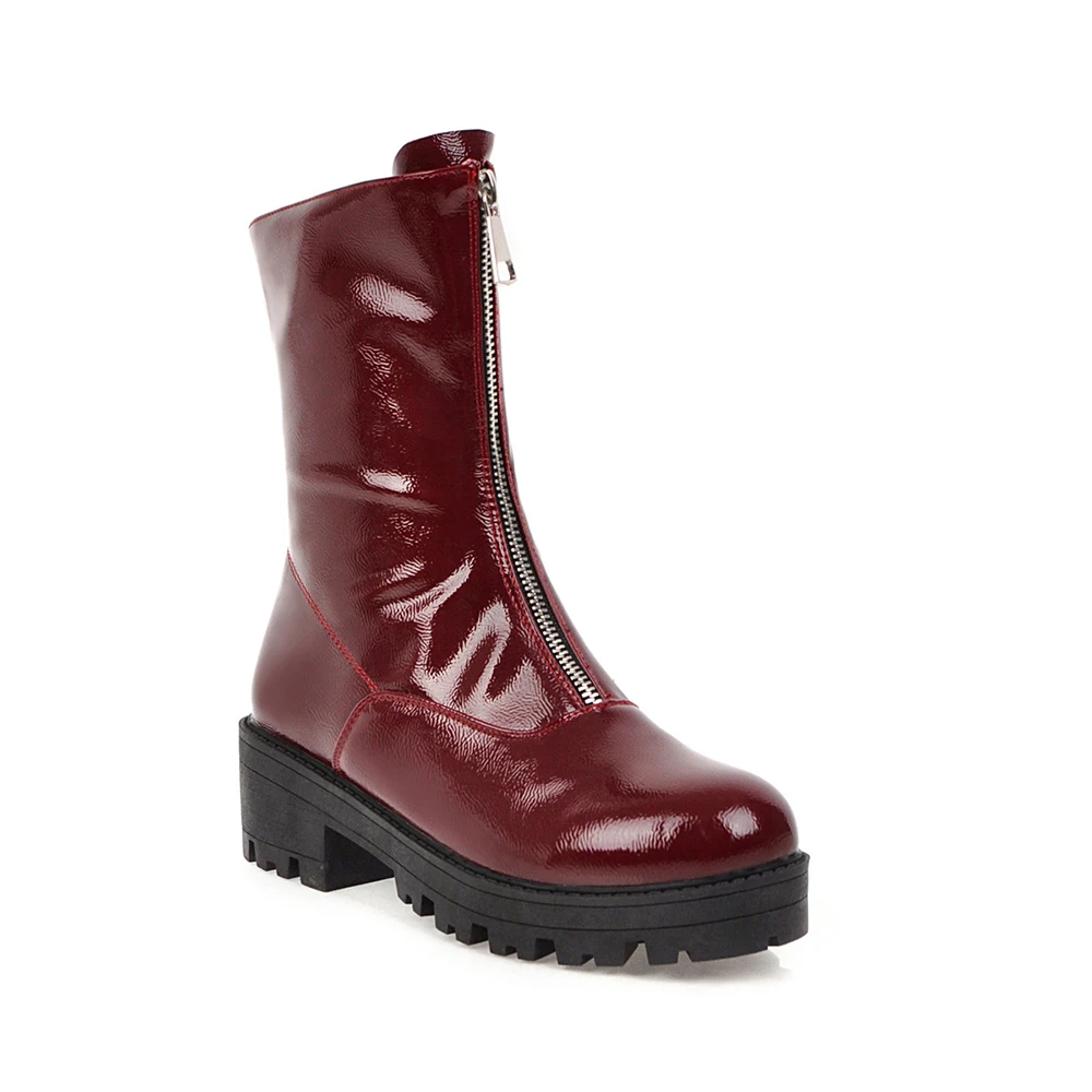 Новые брендовые глянцевые женские ботильоны черного винно-красного цвета Модные