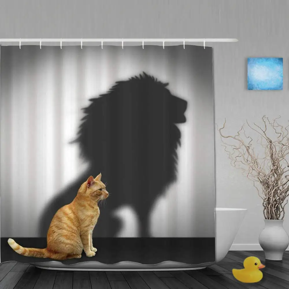 

Занавеска для душа 72x72, водонепроницаемая Шторка для ванной из полиэстера, с изображением милого кота, котенка, Льва, тени, серого цвета, с кр...